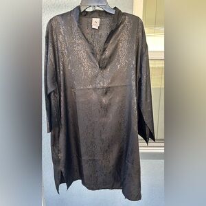 Natori Black Patterned Tunic Dress Women’s V-neck Pullover Lightweight Size L